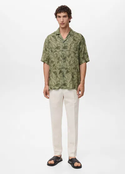 Mango Man Printed Bowling Shirt Dark Green