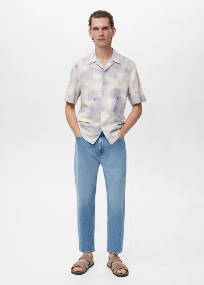 Mango Man Printed Bowling Shirt Light/pastel Grey In Gray