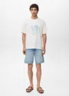 Mango Man Printed Cotton-blend T-shirt Off White