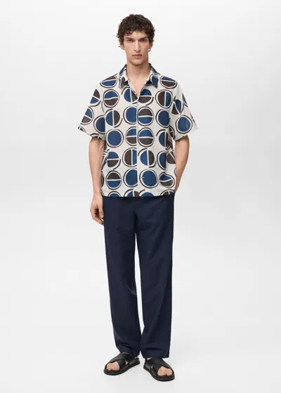 Mango Man Printed Short-sleeved Shirt White In Blanc