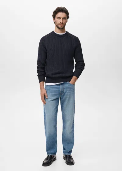 Mango Man Pull 100 % Coton Tressé Bleu Marine - Homme - Xxl -  In Blue
