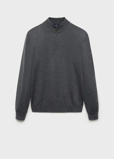 Mango Man 100% Wool Sweater With Perkins Neck Medium Heather Grey In Gray