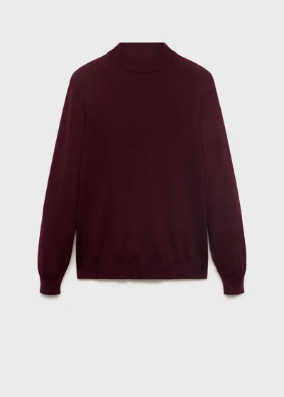 Mango Man Pull-over 100 % Laine Col Montant Lie De Vin - Homme - Xxl -  In Red