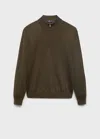 Mango Man 100% Wool Sweater With Perkins Neck Olive Green