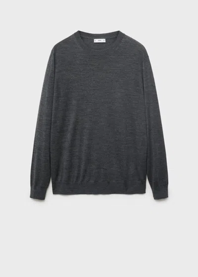 Mango Man 100% Wool Round-neck Jumper Medium Heather Grey