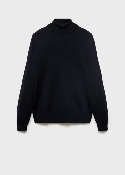 Mango Man Pull-over 100 % Laine Col Montant Bleu Marine - Homme - M -  In Blue