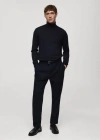 Mango Man Pull-over 100 % Laine Mérinos Col Montant Bleu Marine Foncé - Homme - Xxl -