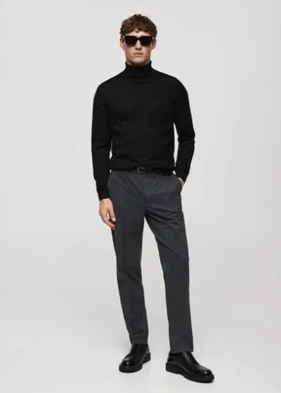 Mango Man Pull-over 100 % Laine Mérinos Col Montant Noir - Homme - Xxl -  In Noir