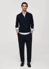 Mango Man 100% Merino Wool Perkins-neck Sweater With Zipper In Bleu Marine Foncé