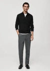 Mango Man 100% Merino Wool Perkins-neck Sweater With Zipper In Noir