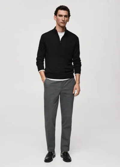 Mango Man 100% Merino Wool Perkins-neck Sweater With Zipper In Noir