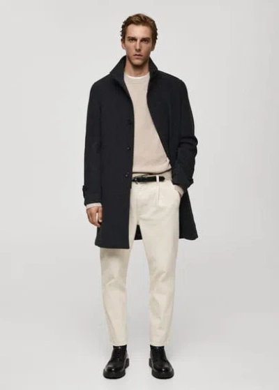 Mango Man Ribbed Cotton Knitted Sweater Beige