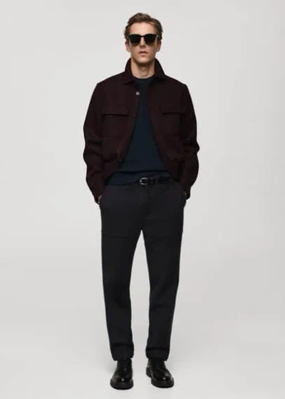 Mango Man Ribbed Cotton Knitted Sweater Dark Navy In Bleu Marine Foncé