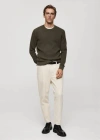 Mango Man Ribbed Cotton Knitted Sweater Khaki In Kaki