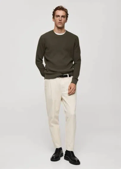 Mango Man Ribbed Cotton Knitted Sweater Khaki In Kaki