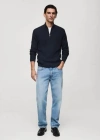 Mango Man Ribbed Sweater With Zipper Neck Dark Navy In Bleu Marine Foncé