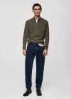 Mango Man Ribbed Sweater With Zipper Neck Khaki In Kaki
