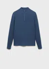 Mango Man Ribbed Sweater With Zip Neck Indigo Blue
