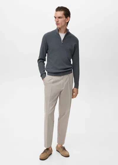 Mango Man Pull-over Maille Côtelée Col Zippé Gris Foncé - Homme - Xxl -