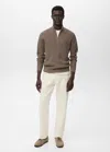 Mango Man Pull-over Maille Côtelée Col Zippé Gris Vison - Homme - Xxl -