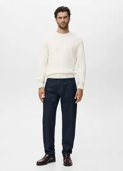 Mango Man Fine Ribbed-knit Sweater Off White In Multi