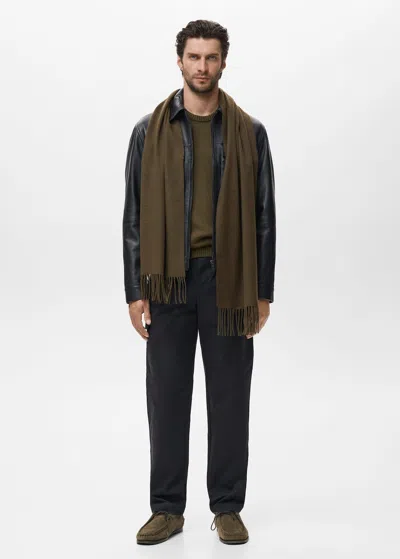 Mango Man Fine Ribbed-knit Sweater Olive Green In Black