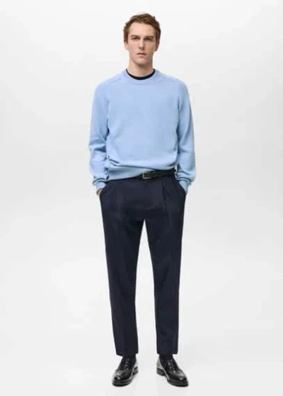 Mango Man Knitted Cotton Sweater Sky Blue