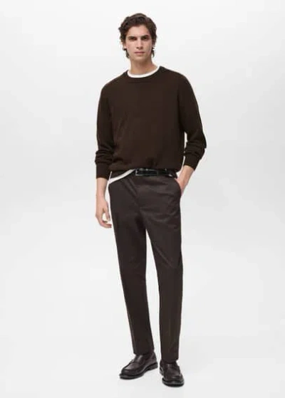 Mango Man Knitted Cotton Sweater Chocolate