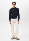 Mango Man Microstructured Cotton Knitted Sweater Navy