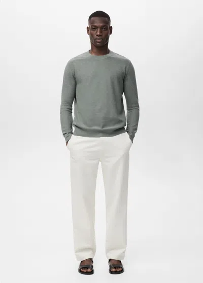 Mango Man Pull-over Maille Coton Microstructure Vert Forêt - Homme - Xxl -