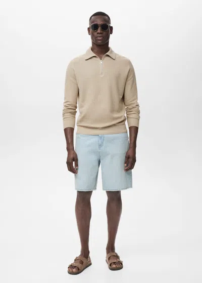 Mango Man Microstructure Sweater With Zipper Collar Beige In Sand