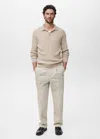Mango Man Cotton-blend Ribbed Polo Sweater In Sand