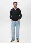 Mango Man Cotton-blend Ribbed Polo Sweater In Blue