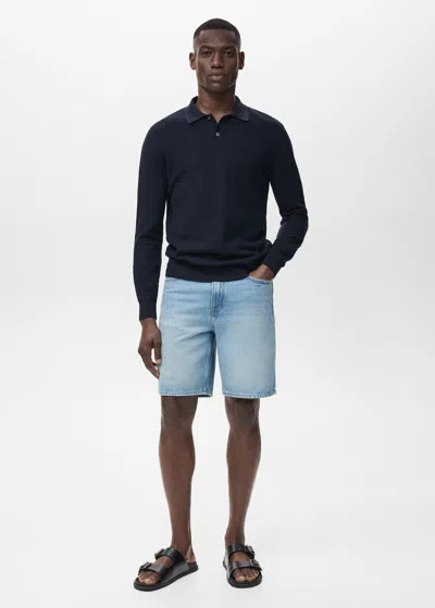 Mango Man Micro-structured Cotton Polo Shirt Navy In Blue