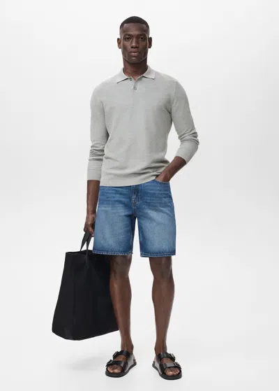 Mango Man Micro-structured Cotton Polo Shirt Medium Heather Grey In Gray
