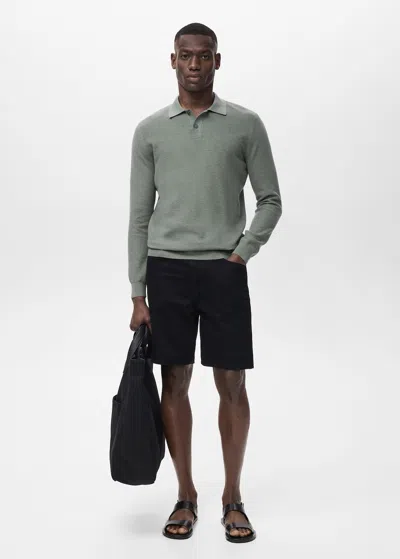 Mango Man Micro-structured Cotton Polo Shirt Forest Green