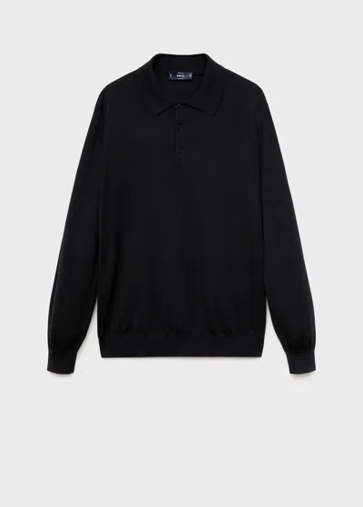 Mango Man Pull-over Polo Maille 100 % Laine Noir - Homme - Xxl -  In Black
