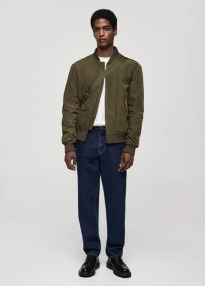 Mango Man Quilted Water-repellent Bomber Jacket Khaki