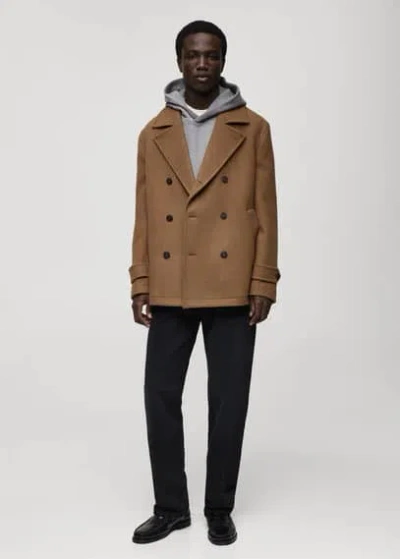 Mango Man Quilted Water-repellent Coat Medium Brown
