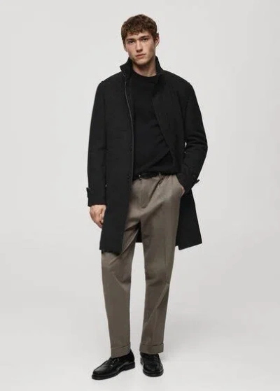 Mango Man Wool Coat With Inner Gilet Black In Noir