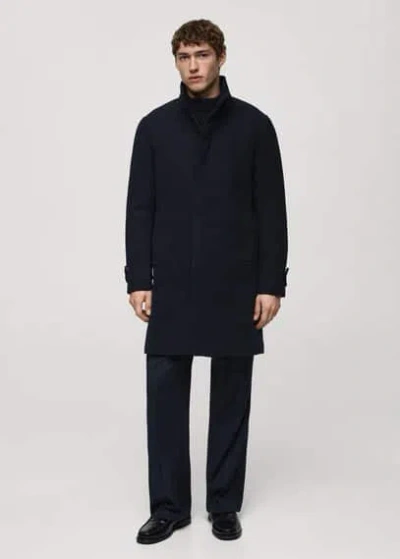 Mango Man Wool Coat With Inner Gilet Dark Navy In Bleu Marine Foncé