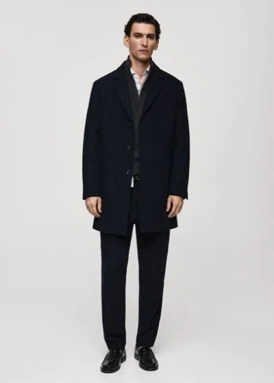 Mango Man Classic Wool Coat With Quilted Interior Dark Navy In Bleu Marine Foncé