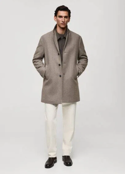 Mango Man Classic Wool Coat With Quilted Interior Medium Brown In Marron Moyen