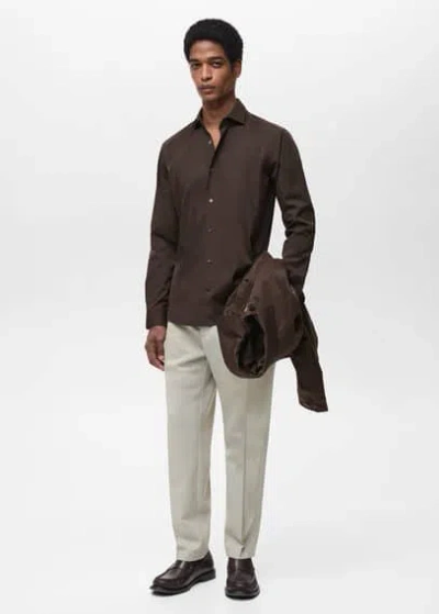 Mango Man 100% Cotton Regular-fit Shirt In Chocolate