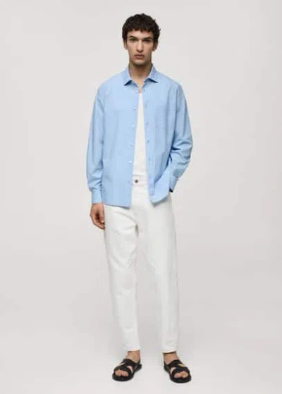Mango Man Regular-fit 100% Cotton Shirt With Pocket Sky Blue