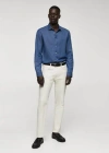 Mango Man Slim-fit Chambray Cotton Shirt Medium Blue