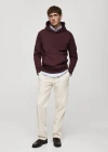 Mango Man Regular Fit Cotton Hooded Sweatshirt Burgundy