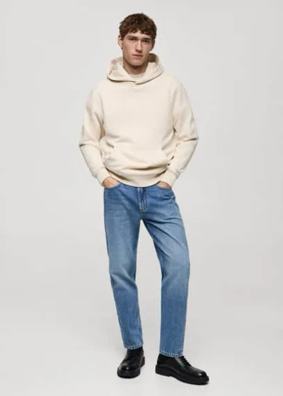 Mango Man Regular Fit Cotton Hooded Sweatshirt Ecru