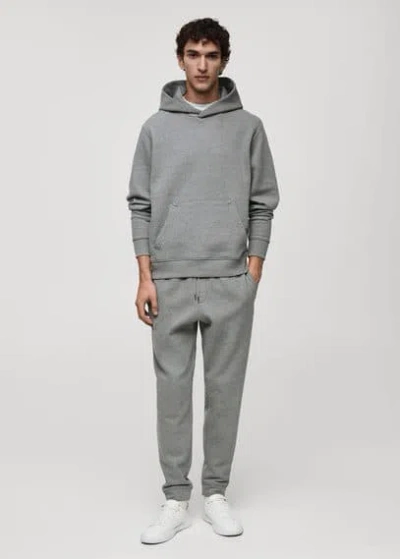 Mango Man Regular Fit Cotton Hooded Sweatshirt Medium Heather Grey