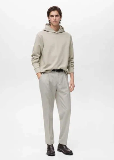 Mango Man Regular-fit Cotton Hoodie Ice Grey